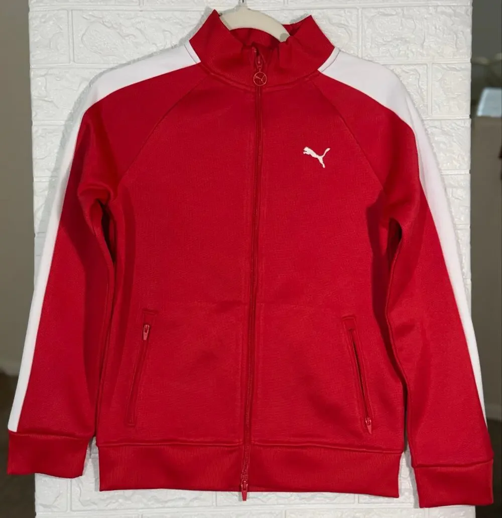 Puma Kids Youth L Red White Full-Zip Track Jacket Colorblock Zip Pockets